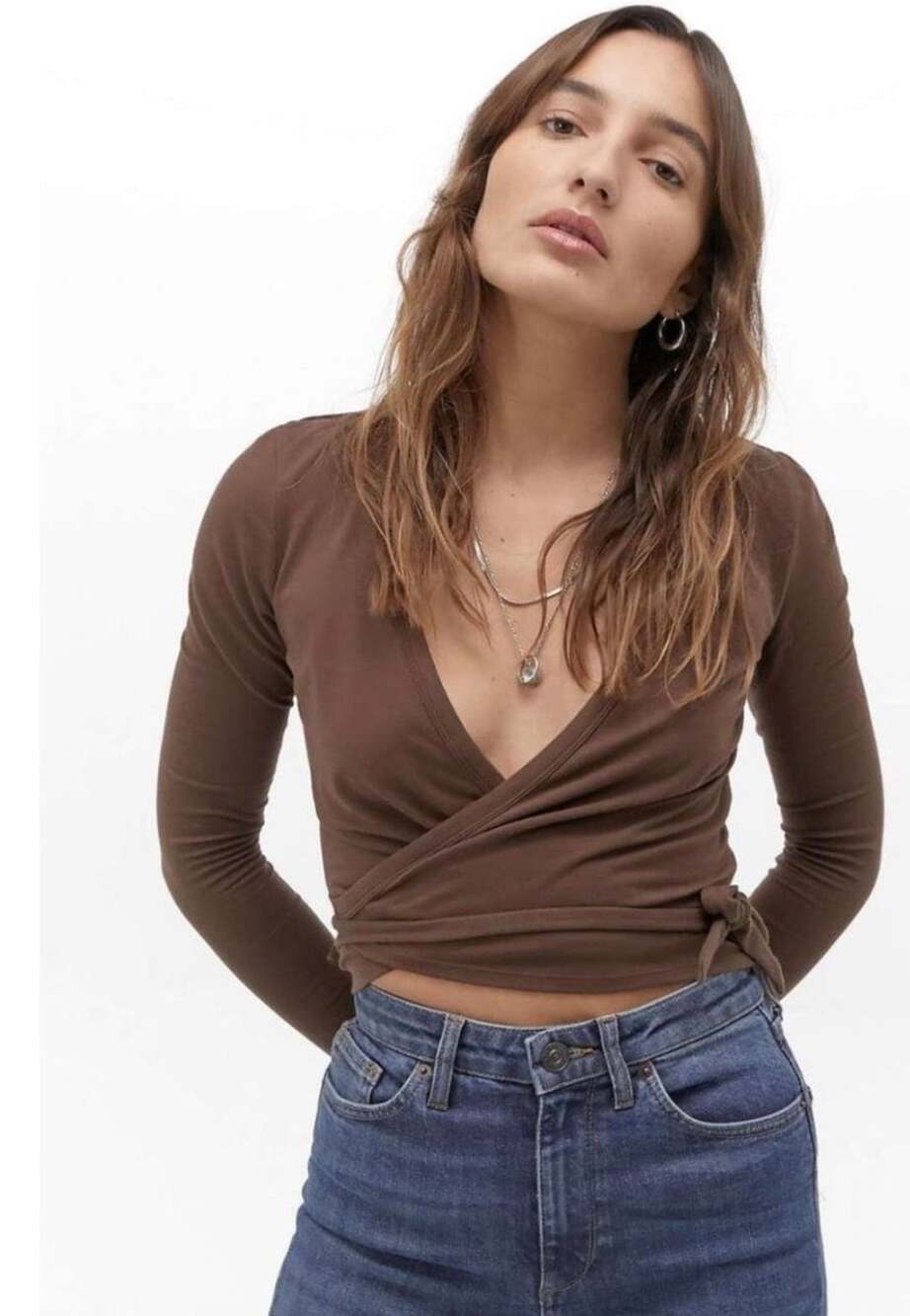 Urban Outfitters Emilie Ballet Wrap Top Size S Mauve / Dusty Rose